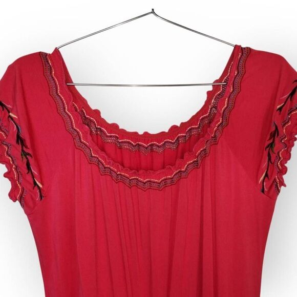 Womens Sundress Sz Large Scoop Neck Summer Jersey Knit Coverup Beachy Red Peasan - Picture 3 of 10